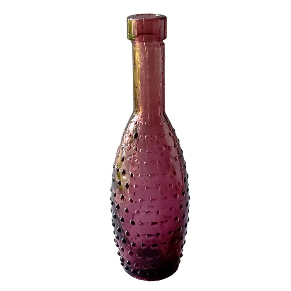Vintage Amethyst Hobnail Small Glass Bottle, Rare Purple Glass Mini Bottle